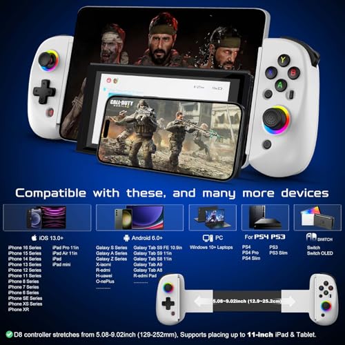 Joso Mobile Gaming Controller for iPhone/iPad/Tablet, Android Wireless Controller with Hall Effects Joysticks, Support PC/Switch, Play Cloud Games/PS Remote Play/COD/Genshin Impact & More - White - color: White