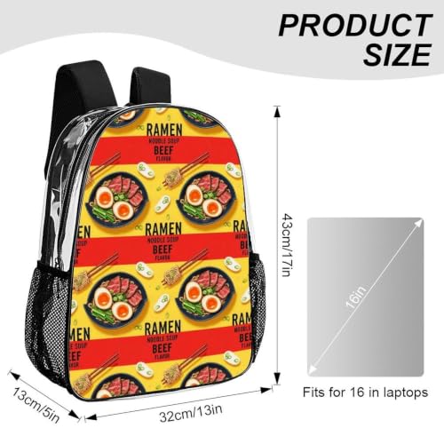 Water Resistant Clear PVC Daypack Beach Sports Work College | Heavy Duty, Funny Food Japanese Ramen Noodle Soup Beef Flavor, See Through Daypack - color: Pattern (321)