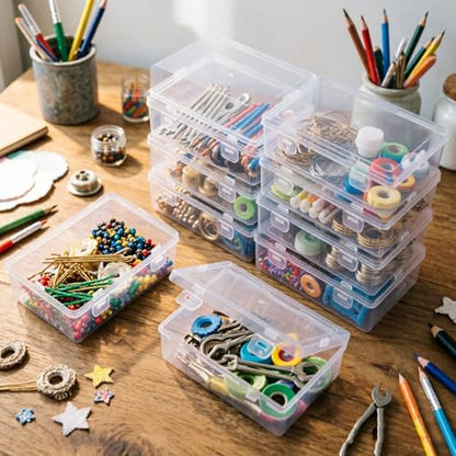 Rectangular Clear Plastic Storage Containers, 5x3.46x1.69in | 10 Pack, Hinged Lid, For Beads and Small Craft Items - size: 5 x 3.46 x 1.69 inch