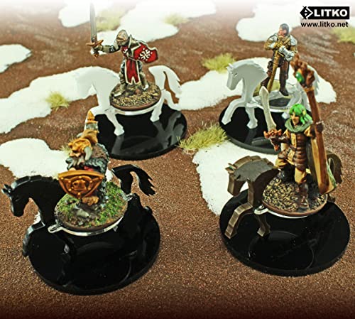 LITKO Horse Mount | Compatible with D&D & Pathfinder | 50mm Round | Black | Turns a 30mm (1.25-inch) hero into a saddled rider | 2-inch base | Includes steed + clear acrylic base | Glue assembly - color: Black, style: 50mm Circular Base