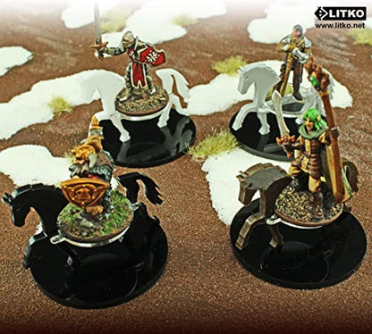 LITKO Horse Mount | Compatible with D&D & Pathfinder | 50mm Round | Black | Turns a 30mm (1.25-inch) hero into a saddled rider | 2-inch base | Includes steed + clear acrylic base | Glue assembly - color: Black, style: 50mm Circular Base