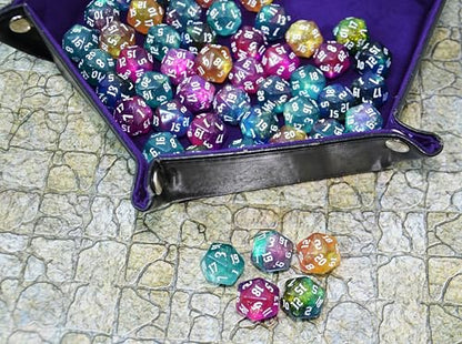 SmartDealsPro 50-Pack D6 D12 D20 6 12 20 Sided Dice Polyhedral Dice with Pouch for DND RPG MTG Table Game (D20, Sparkly Glitter) - color: Sparkly Glitter, style: D20