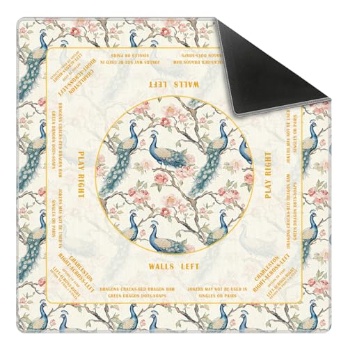 Vintage Chinoiserie Peacock Floral Mahjong Mat 31.5 x 31.5 in, Oriental Flower Bird Chinese Non-Slip Noise Reduction Gaming Mat for Table American Mahjong Poker Board Games Card Games Dominoes - color: Chinese Style Peacock Mahjong Mat