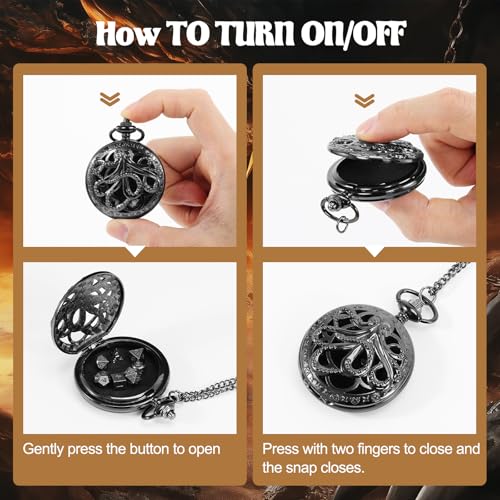 D&D Dice Set,7PCS Metal Dice for Dungeons and Dragons,Mini Dice Set with Pocket Watch Case,Role Playing Board Games Accessories (Octopus, Black) - color: Black, style: Octopus