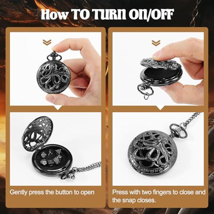 D&D Dice Set,7PCS Metal Dice for Dungeons and Dragons,Mini Dice Set with Pocket Watch Case,Role Playing Board Games Accessories (Octopus, Black) - color: Black, style: Octopus