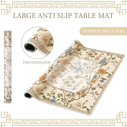 Chinoiserie Mahjong Mat with 1 Carrying Bag 31.5" x 31.5" Beige and White Rubber Anti Slip and Noise Reduction Multi Purpose Game Table Cover for Card, Board Tile Games - color: Beige