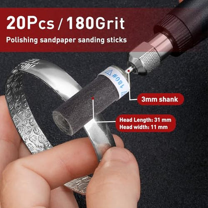 20Pcs 180 Grit Sanding Drums Sandpaper Sticks Set for Dremel Rotary Tool with 1/8" Shank,Sanding Drums Accessories Dry/Wet Abrasive Cylinders for Wood/Metal Rust Removal/Jade Polishing（180 Grit） - size: 180 Grits