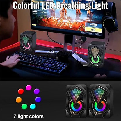 Computer Speakers X2 Wired PC Speaker 2.0 USB Gaming Powered Stereo Mini Multimedia Volume Control with RGB Lights 3.5mm Aux Input for Phone Tablets Desktop Laptop