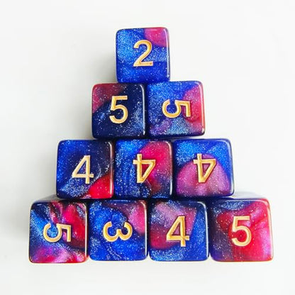 10 Pieces Polyhedral D6 Dice Set, 6 Sided Dice 16mm Square Edge Dice for RPG MTG DND Table Games (Red Blue) - color: Red Blue