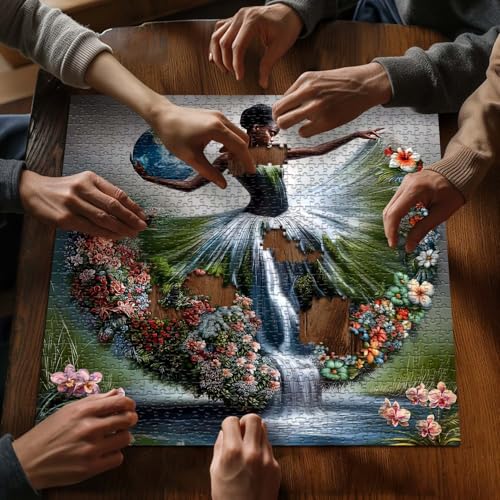 Impossible Puzzle for Adults 1000 Pieces,Fantasy Landscape Dancing Lady Flower Puzzle Aesthetic Art, Floral Elegant Women Abstract Chalenge Jigsaw Puzzle - style: Earth Dance Puzzle