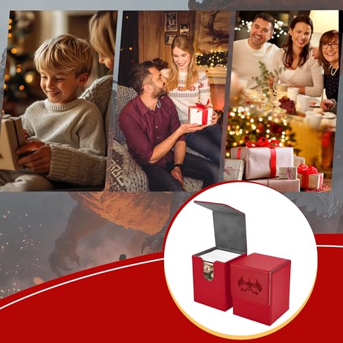 UAONO Card Deck Box for Yugioh MTG Cards, 100+ Deck Case with 2 Dividers Fits TCG CCG, PU Leather Card Storage Box Compatible with Collectible Trading Cards (Red, Extinction Dragon) - color: B-Red