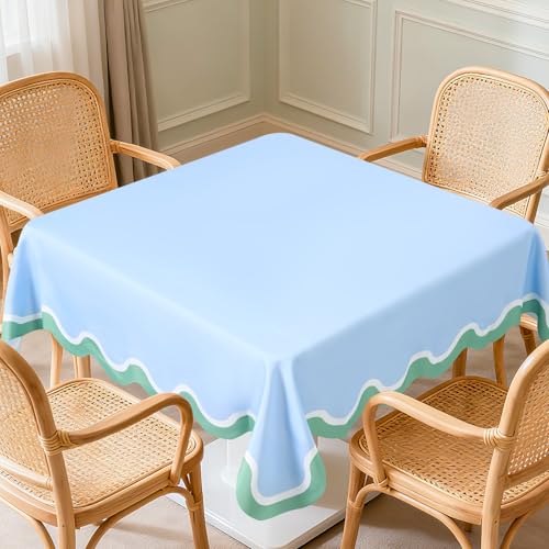55 x 55 In Mahjong Tablecloth, Scalloped Card Table Mat, Multi Purpose Game Table Cover, Mahjong Party Decoration for Beginners, Lovers, Card, Board Tile Games, Poker, Dominoes (Blue, Green) - color: Blue and Green