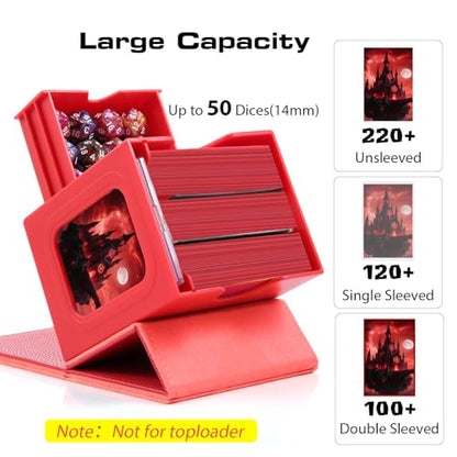 Patented MTG Commander DekBox, 100+ Double Sleeved Card Storage Box with Dice Tray, 35pt Card Holder & 2 Dividers - Magnetic Deck Case for TCG/CCG/Magic/Sports Cards, Red - color: RED