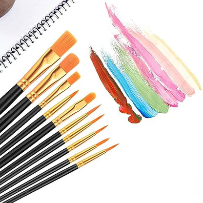 AROIC Paint Brush Set, 10 Pack 100 Pcs Acrylic Paint Brushes Artist Paint Brushes for Oil Watercolor Acrylic Face Rock Painting（Black） - size: 100pcs-black