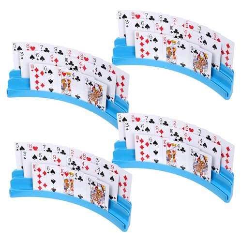 Three-Layer Design Playing Cards Holders，Playing Card Holder for Kids Adults Hands Free Card Holder for Family Card Game Nights Poker Parties - color: Blue(4pack)