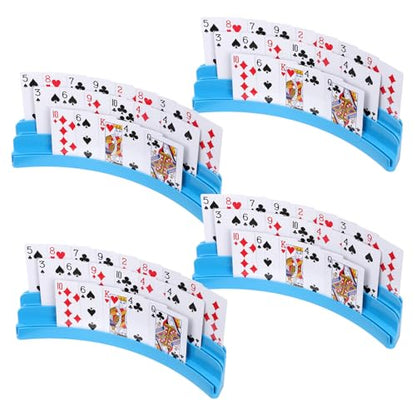 Three-Layer Design Playing Cards Holders，Playing Card Holder for Kids Adults Hands Free Card Holder for Family Card Game Nights Poker Parties - color: Blue(4pack)