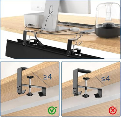 No Drill Under Desk Cable Management Tray, 28" Fabric Cord Hider for Wire Organizer, Clamp/Screw Mount Desk Cable Management, Cable Raceways Tray Cord Hiders for Office/Home