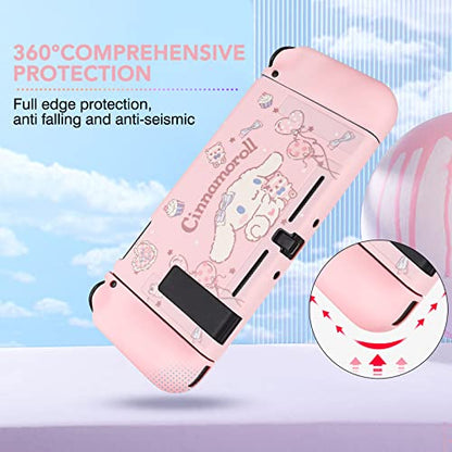 DLseego Cute Dog Switch Protective Case Dockable Soft Silicone Shell Shockproof Scratch Resistant Cover Joy Con Skin with 4PCS Lovely Thumb Grips Caps - color: Pink Dog