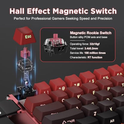 Alux60-60% Mechanical Gaming Keyboard Wired, Magnetic Switch Hot Swappable, Rapid Trigger Hall Effect Magnetic Switches, 8K Hz Polling Rate, RGB Small Keyboard for Mac/Win (Red) - color: Red