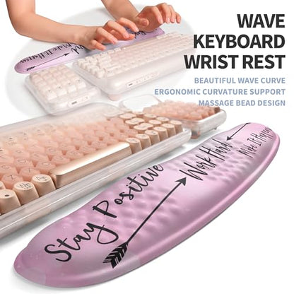 2-in-1 Ergonomic Set, Wave Keyboard Wrist Rest and Massage Slope Mouse Pad Wrist Support, Rebound Memory Foam for Relieve Carpal Tunnel Syndrome and Wrist Pain (Stay Positive) - color: Stay Positive