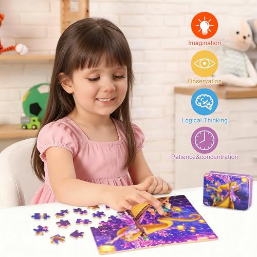 Puzzles for Kids Ages 4-8,Kids Puzzle in a Metal Box,Long Hairs Princess Small Puzzles,Children Boys Girls Learning Educational Puzzle Packed in Tin Box,100 Pieces - color: Long Hairs100
