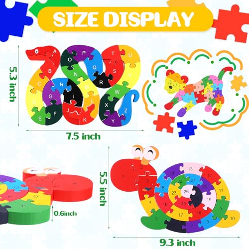 Yunsailing 4 Pcs Alphabet Jigsaw Puzzle Wooden Blocks Toys Alphabet Educational Toddler Puzzle Toys for Preschool Learning Party Favor Gift Learning (Snake, Snail, Duck, Leopard) - style: Snake, Snail, Duck, Leopard