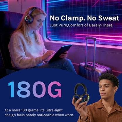 LOBKIN Open Ear Headphones, Bluetooth 6.0 Wireless Headset with Detachable Mic, Adjustable RGB Lights, Voice Assistant Comfortable Breathable Safe Lightweight Over Ear Headphones for Working Gaming