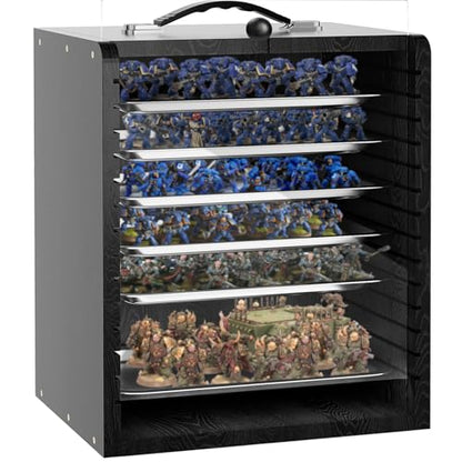 Miniature Storage Case for Collectibles Miniatures, Wooden Display Cases with 6 Trays, Miniature Display Case Miniatures Transport Case (Black) - color: Black