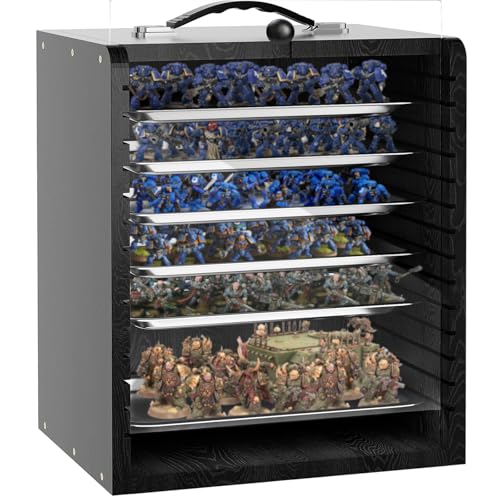 Miniature Storage Case for Collectibles Miniatures, Wooden Display Cases with 6 Trays, Miniature Display Case Miniatures Transport Case (Black) - color: Black