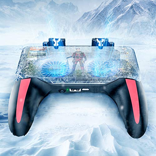 Mobile Game Controller Ergonomic Handle Dual Cooling Fans Mobile Phone Game Controller Gamepad Fast Heat Dissipation No Noise Suitable for 4.7-6.5inch phones(5000mah)