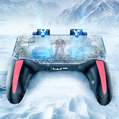 Mobile Game Controller Ergonomic Handle Dual Cooling Fans Mobile Phone Game Controller Gamepad Fast Heat Dissipation No Noise Suitable for 4.7-6.5inch phones(5000mah)