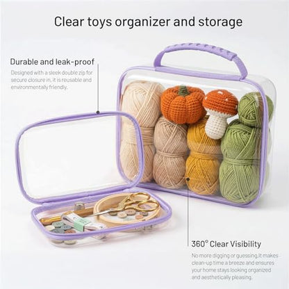 Clear Hard Shell Organizer Cases, 3 Pack with Handle | Durable PET shell with water-resistant, scratch-resistant surface for travel, toiletries, electronics and toys - color: Purple1