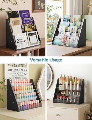 NiHome Trading Card Display Stand, 4-Tier Wood Acrylic for Graded PSA Slabs | Stackable Space-Saving Organizer Holds Up to 20 Toploaders or 16 Cases with Protective Clear Dividers