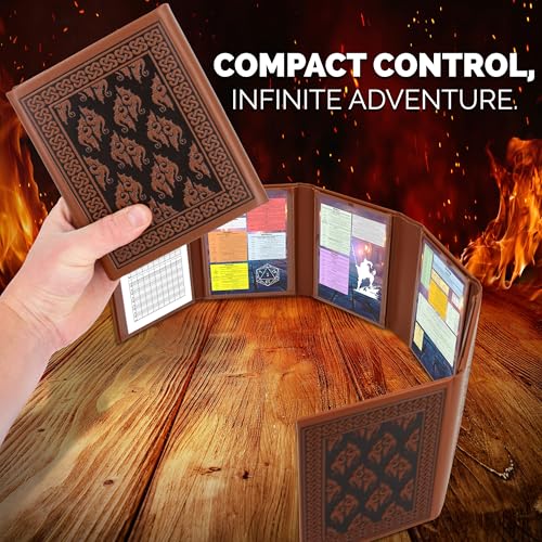 CASEMATIX Miniature DM Screen - 6-Panel Faux Leather Mini Game Master Screen for TTRPGs, Compact DND DM Screen for Better Player Connection Tabletop RPG Sessions with Low-Profile Design, Brown - color: Brown