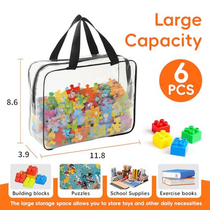 6 Pcs Storage Bags with Zipper - Large Board Game Storage with Labels, Clear & Waterproof Toy Organizer for Building Blocks, Puzzles (Black)