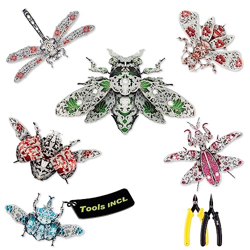 Piececool 3D Puzzles for Adults, 6pcs/Lots Insect Themed Brooches Metal Models Building Kits, Interesting Assembling Crafts Set with Tools for Beginners, Great Gifts - color: 6pcsperlot