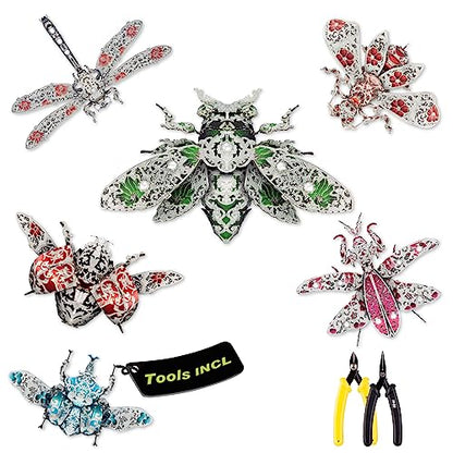 Piececool 3D Puzzles for Adults, 6pcs/Lots Insect Themed Brooches Metal Models Building Kits, Interesting Assembling Crafts Set with Tools for Beginners, Great Gifts - color: 6pcsperlot