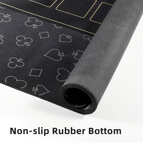 GUTSHOT Foldable Casino Quality Poker Mat | Water Resistant Poker Table Cloth, Soft Multi-Spandex | Waterproof, Noise-Free Gameplay | Includes Carrying Bag and 2 Gift Poker Card Packs - color: Black 94 X 47 Inch