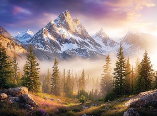1000 Piece Jigsaw Puzzle for Adults - Majestic Mountain on a Foggy Morning - Challenging Puzzle Perfect for Game Nights - Nature Landscape - 1000 Piece for Adults. 20x27 inches - color: Misty Morning