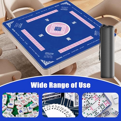 31.5 Inch Mahjong Mat for Table, 3MM Non-Slip & Noise Reduction Gaming Mat with Drawstring Bag, Perfect for Poker, Board Games, Card Games, Tile Games, and Dominoes (Bule) - color: Blue