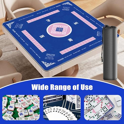 31.5 Inch Mahjong Mat for Table, 3MM Non-Slip & Noise Reduction Gaming Mat with Drawstring Bag, Perfect for Poker, Board Games, Card Games, Tile Games, and Dominoes (Bule) - color: Blue