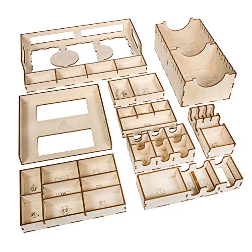 The Broken Token Game Organizer Compatible with 7 Wonders (1st Edition) and Expansions - Wooden Game Organizing Box with Multiple Trays and Dividers