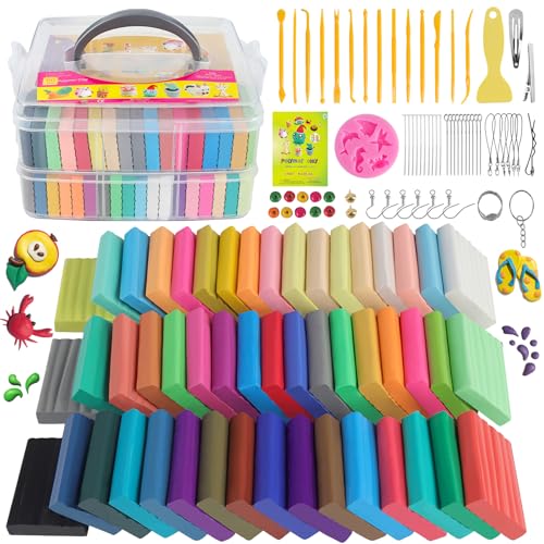 CyAJM Polymer Clay, 50 Colors, Oven Bake Modeling Clay Kit | DIY Crafts for Jewelry, Miniatures, Keychains & Home Decor, Art Supplies for Beginners and Pros - color: 50 Color