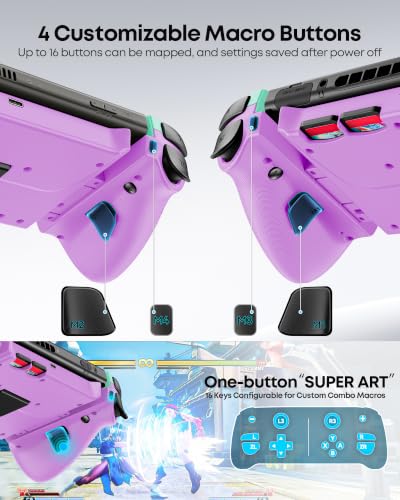 OIVO VGA DESIGN Switch Controller Handheld for 1/2/OLED, Ergonomic Grip Stretch Joypad for SW Console, Wireless Controller with TMR Joysticks, RGB Lighting, Turbo, 4 Macros & Card Slot - color: Green & Purple