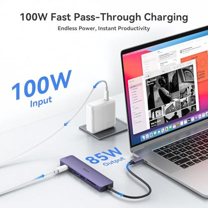 USB C Hub HDMI Adapter for MacBook Pro/Air, MOKiN 7 in 1 USB C Dongle with HDMI - color: Purple