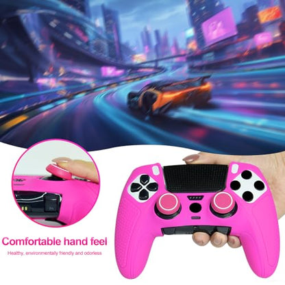 Pink Anti-Slip Controller Skin,Studded Edition Protective Silicone Cover Skin Grips Compatible with PS5 Edge Controller and 6 PCS Thumb Grips Caps. - color: Pink