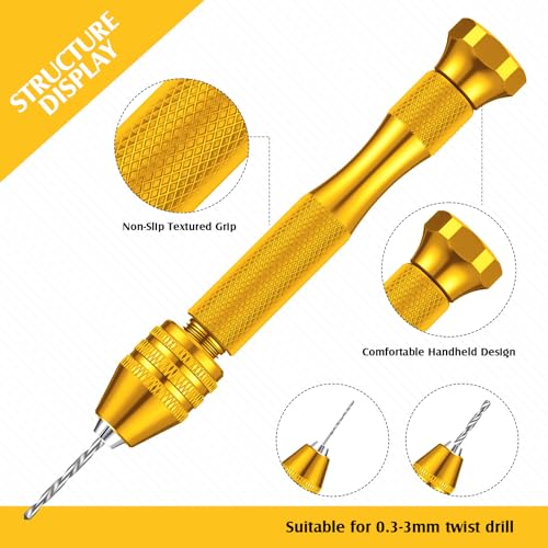 Mudder 57pcs Micro Drill Bits & Pin Vise Set, 46 Pcs Hand Twist Drills and 10 Pcs Pcb Mini Cutting Bits for Resin, Beads, Polymer Clay, Craft, DIY Jewelry, Model Making Projects(Gold) - color: Gold