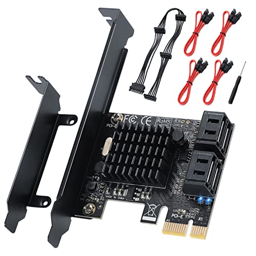 PCI-E X1 to SATA 3.0 Controller Card, 4-Port SATA III 6Gbps Expansion Cards, Supports PCI-Express (1X 4X 8X 16X) Slot, Support SSD and HDD, for Windows10/7/8/XP/Vista/linux - color: PCIE SATA 4 port