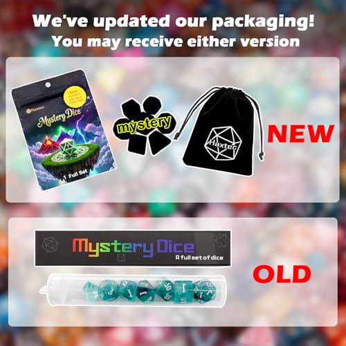 Haxtec Mystery DND Dice Set, 7 Pcs Random Resin Polyhedral RPG Dice | Role Playing Games Dice with Velvet Bag, Compatible with Dungeons and Dragons, Dice Blind Box, TTRPG Gifts - color: Colorful