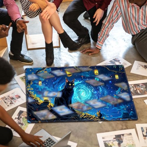 Large Gaming Playmat Compatible with MTG, Seamless Card Game Mat with Stitched Edges, 27.6 x 15.7 in Natural Rubber Desk Pad with Transparent Drawstring Bag, A Mysterious and Stealthy Feline - color: A Mysterious and Stealthy Feline, size: 28"X16" Regular
